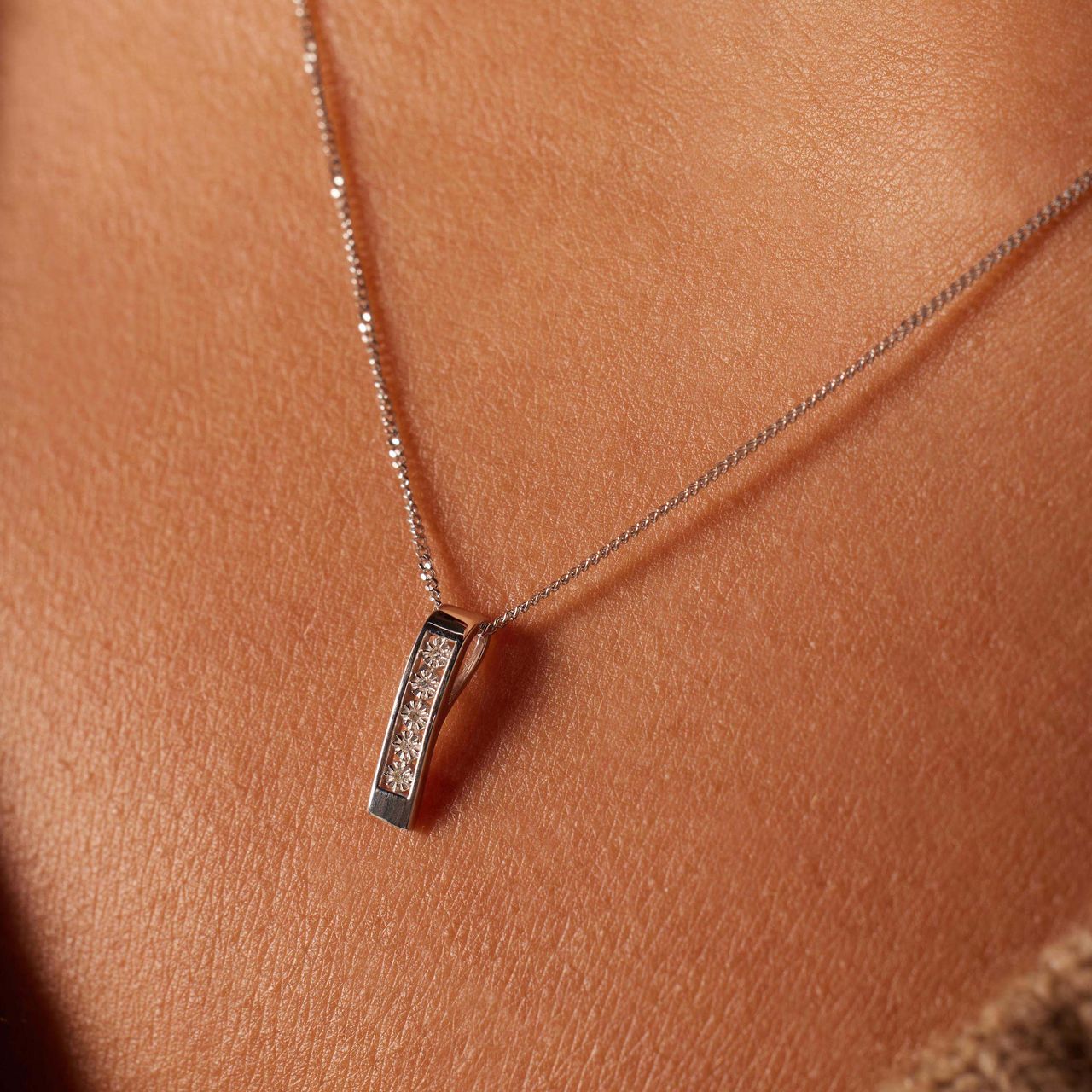 Halskette, 585 Weißgold, mit Diamant 0,01 ct