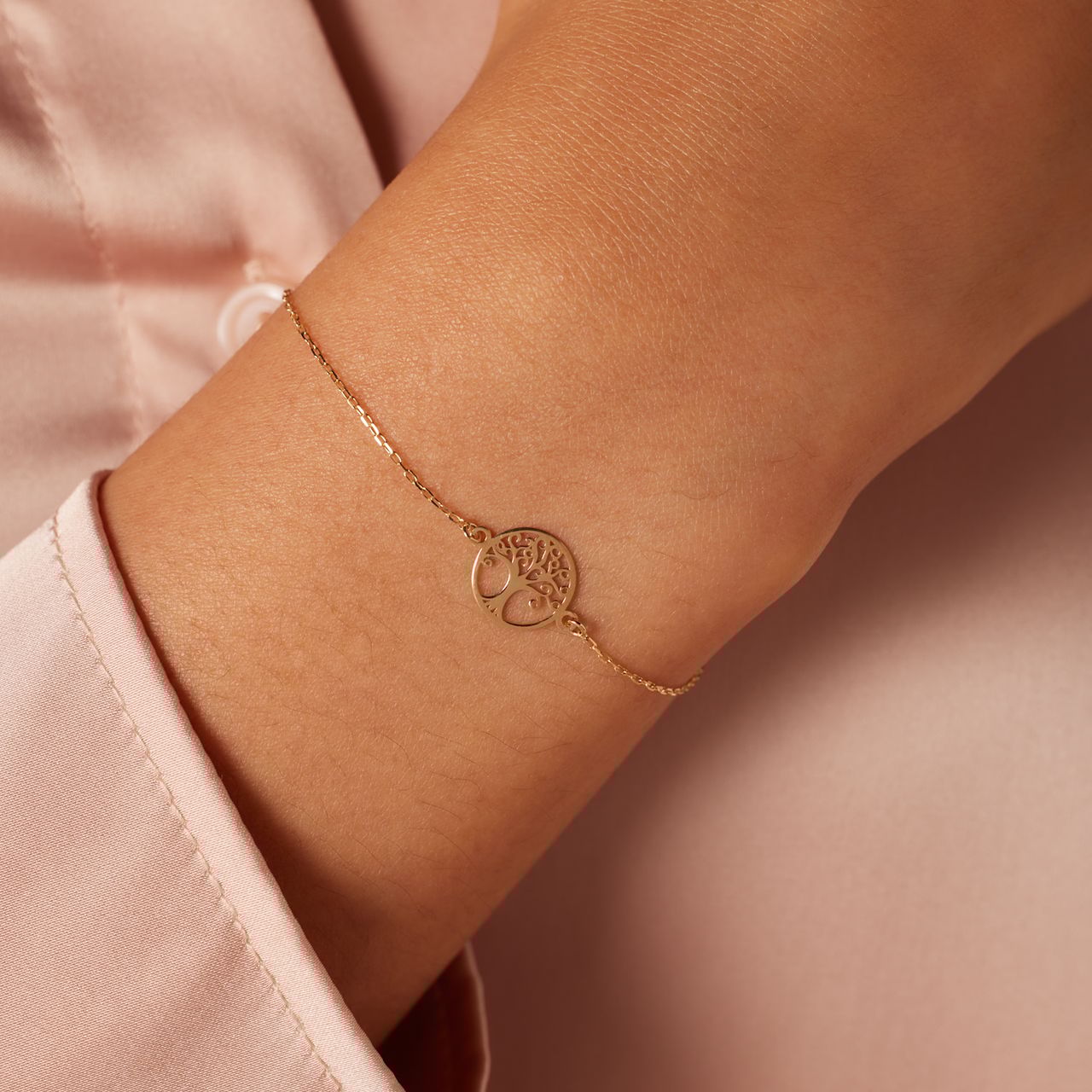 14 Karaat geelgouden armband levensboom