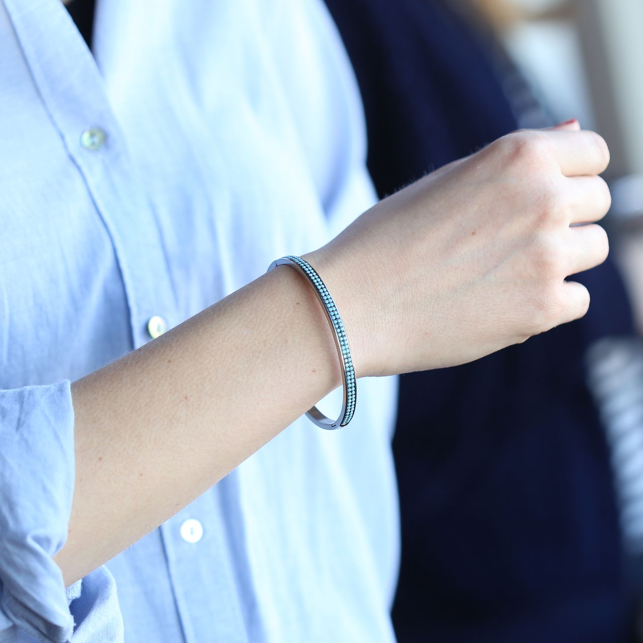 Gerecycleerd stalen armband bangle turquoise kristal