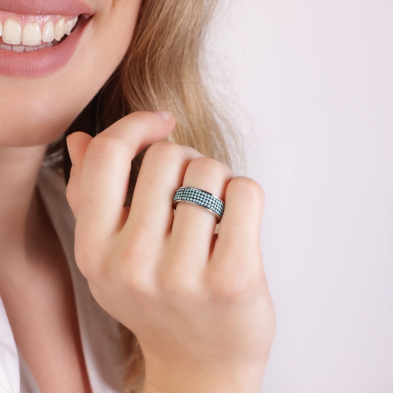 Gerecycleerd stainless steel ring turquoise kristal
