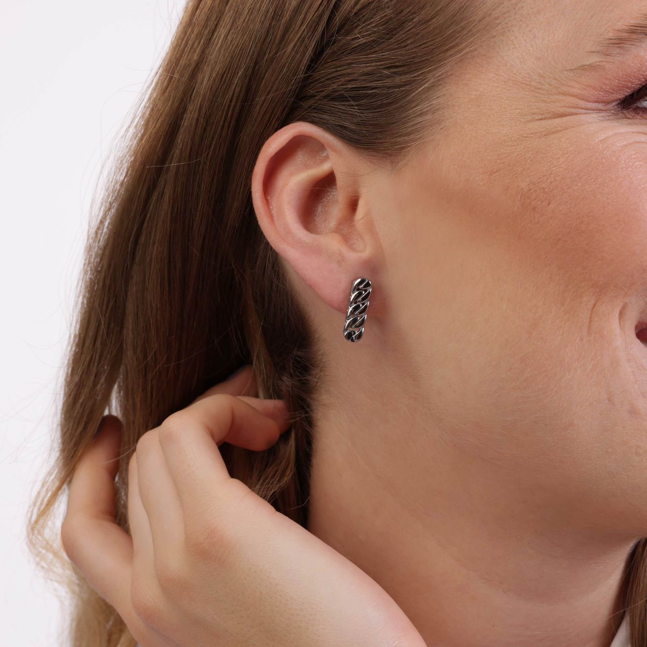 Stainless steel oorbellen staaf gourmetschakel