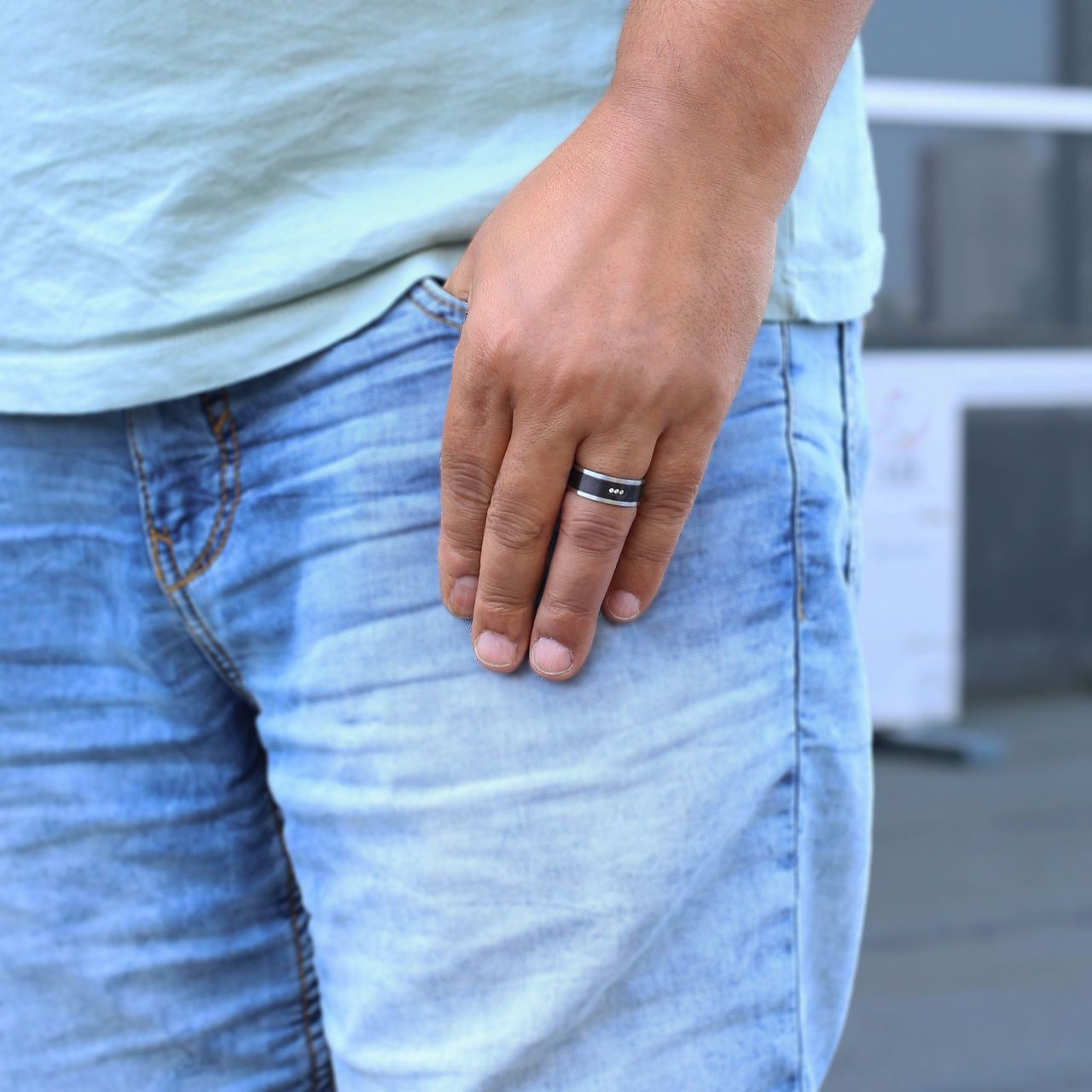 Gerecycleerd stainless steel ring mat/zwart met zirkonia