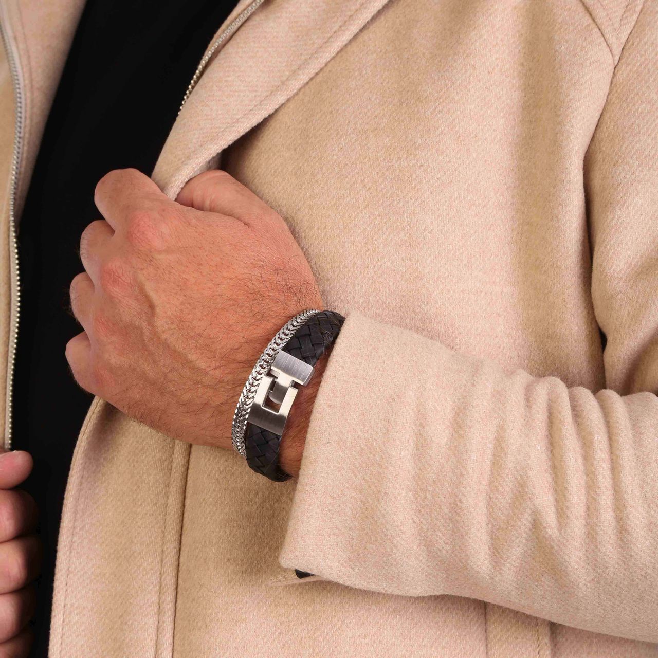 Gerecycled stainless steel armband schakel mat