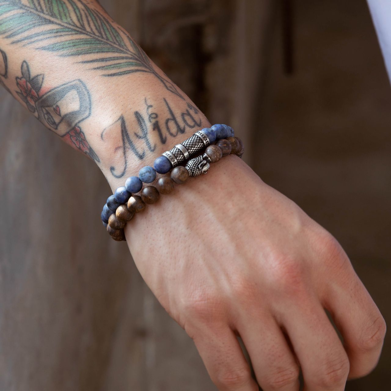 Stainless steel armband met dumortierite stenen