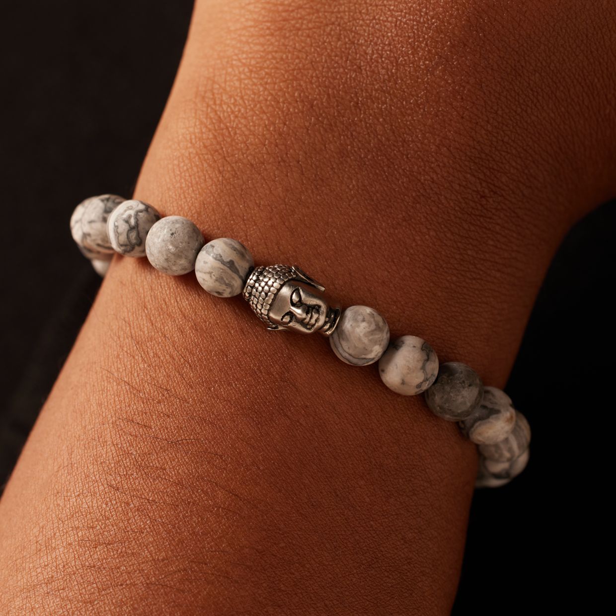 Stalen armband met jasper stenen boeddha