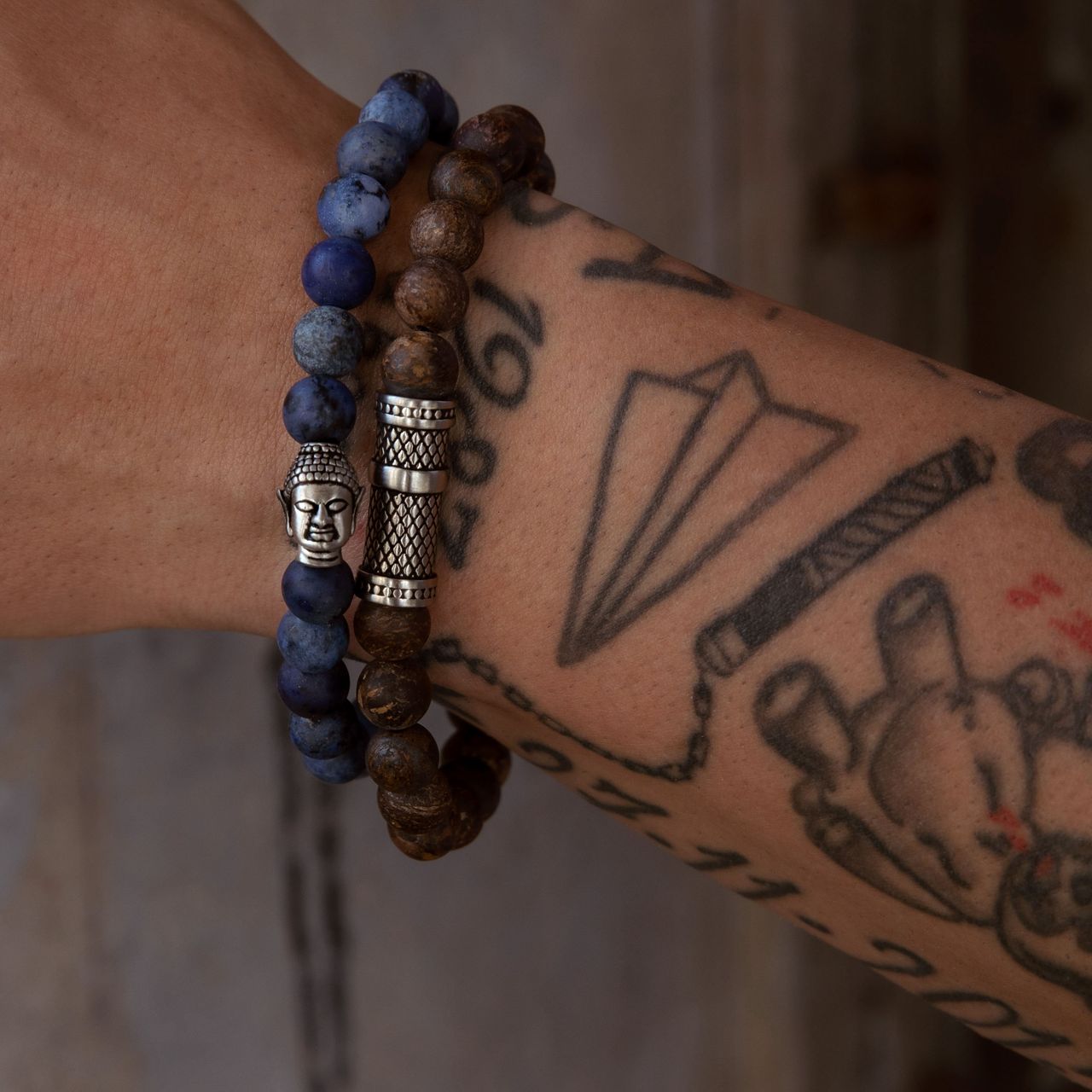 Stainless steel armband met dumortierite stenen boeddha