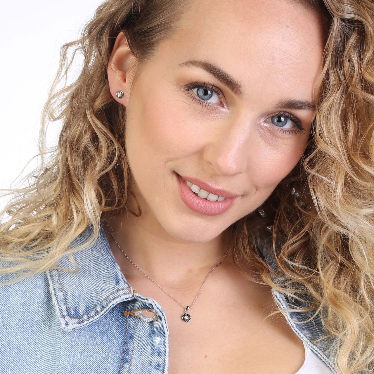 Zilveren set Bali rond met kristal