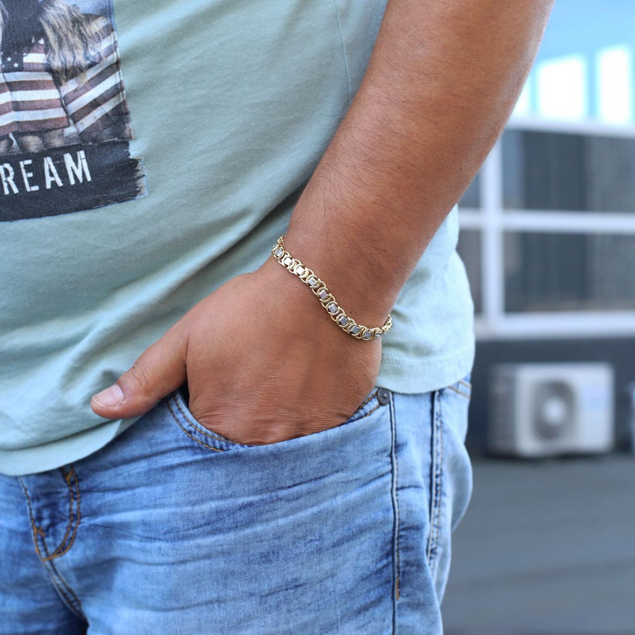 14 Karaat 2-tone armband koningsschakel 7,3mm