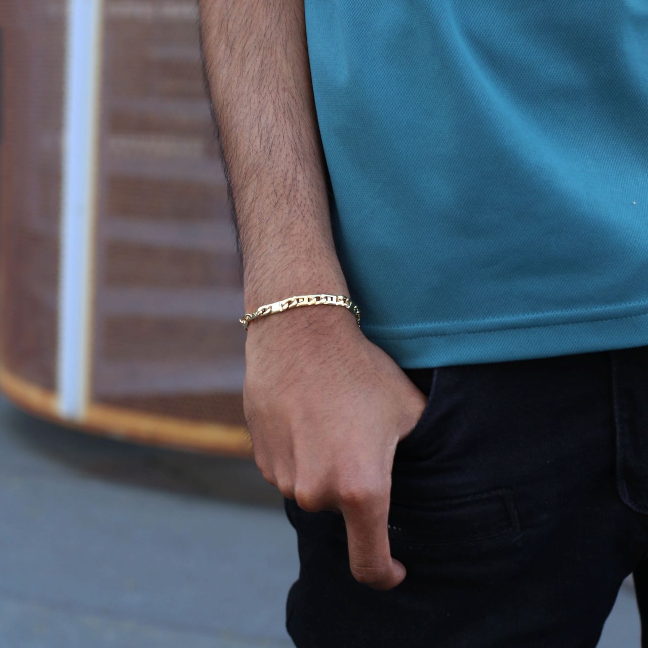 Armband, 585 Gelbgold, Fantasieglied, massiv 5 mm