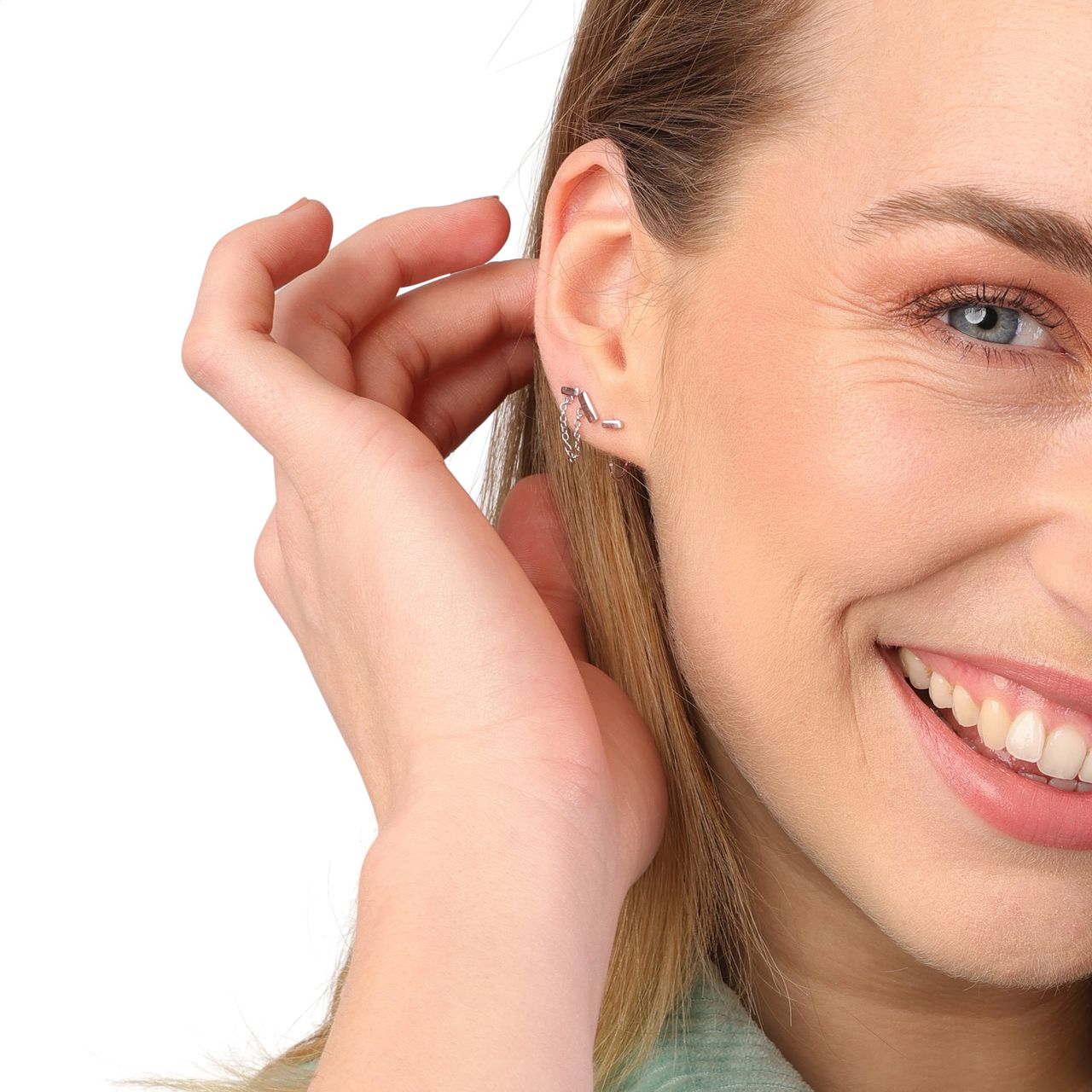 Zilveren oorbellen bar met ketting