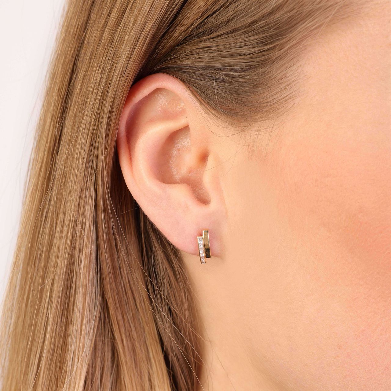 Ohrringe aus 375 Gold, doppelter Stab, Zirkonia