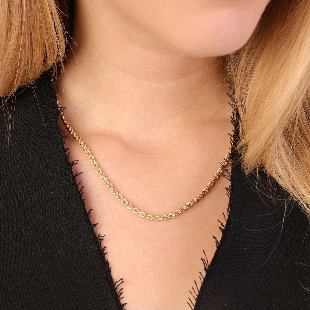 Halskette, 375 Gold, Kordelkette, 45 cm