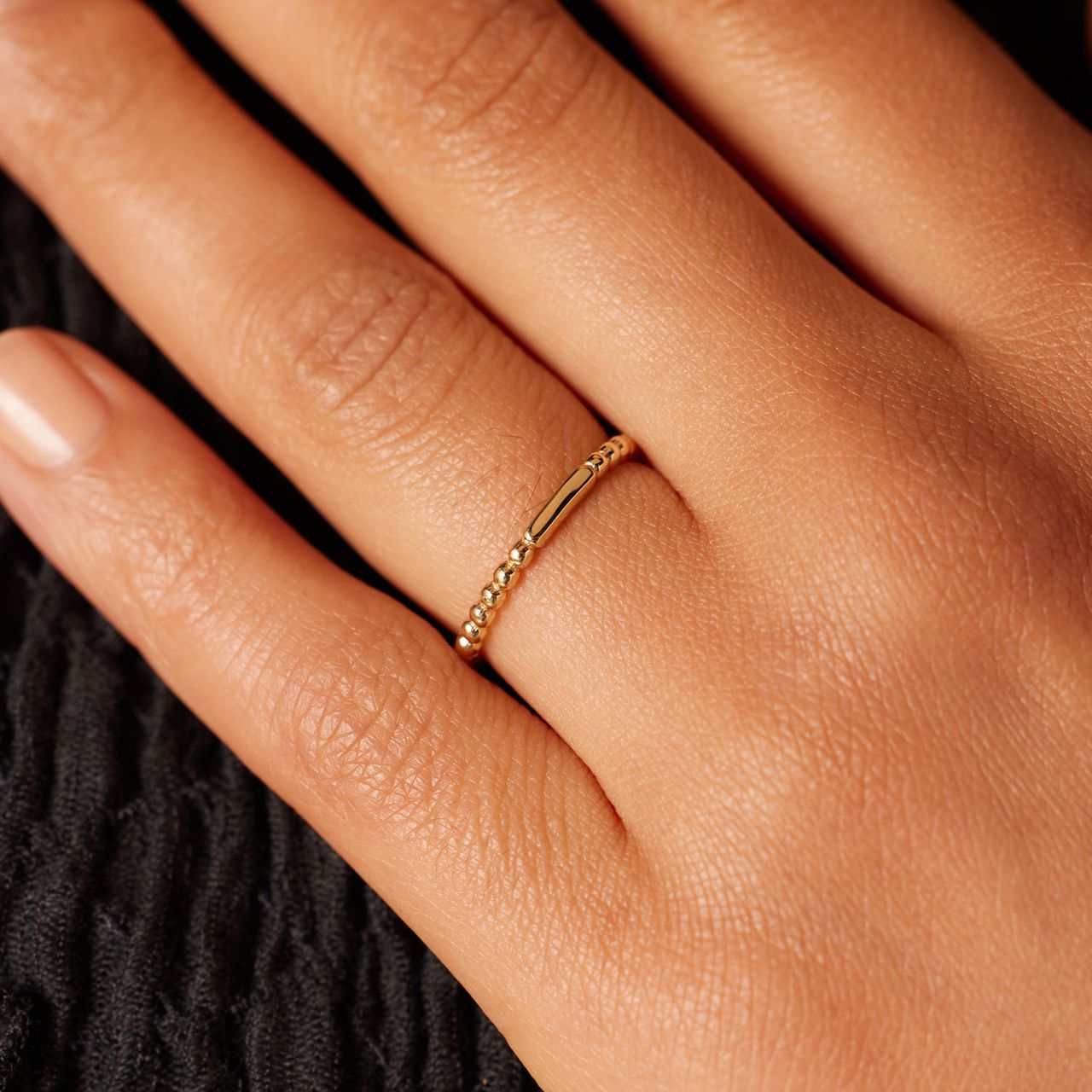 14 Karaat geelgouden ring pareldraad