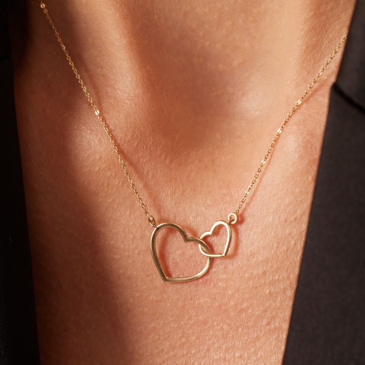 585 Gelbgoldkette mit 2 Herzen