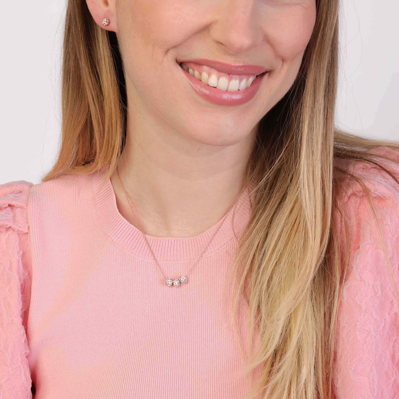 Zilveren roséplated ketting met hanger met cream kristal voor dames
