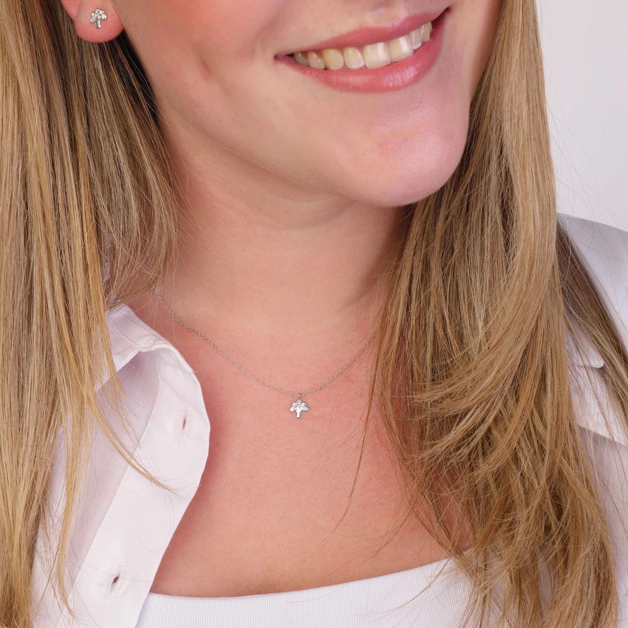 Zilveren ketting levensboom kristal