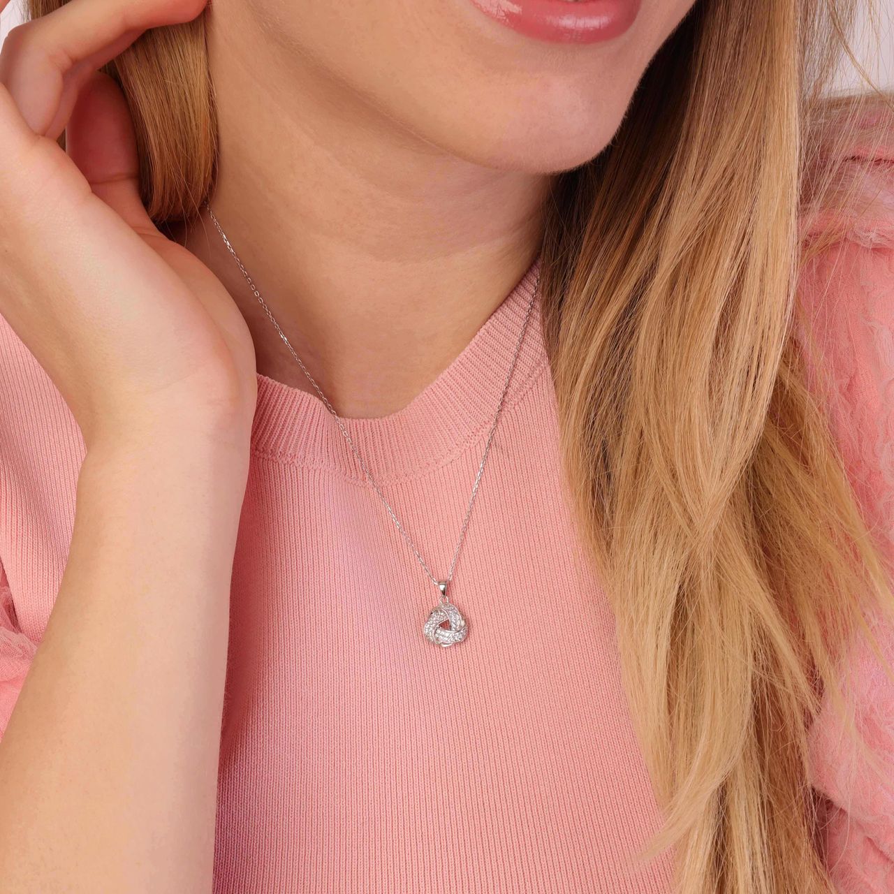 Zilveren ketting&hanger knoop zirkonia