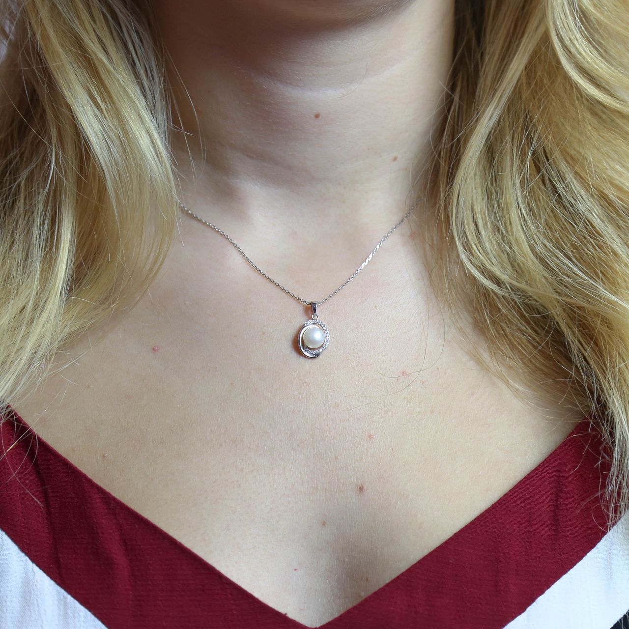 Halskette & Anhänger, 925 Silber, Süßwasserperle, Zirkonia