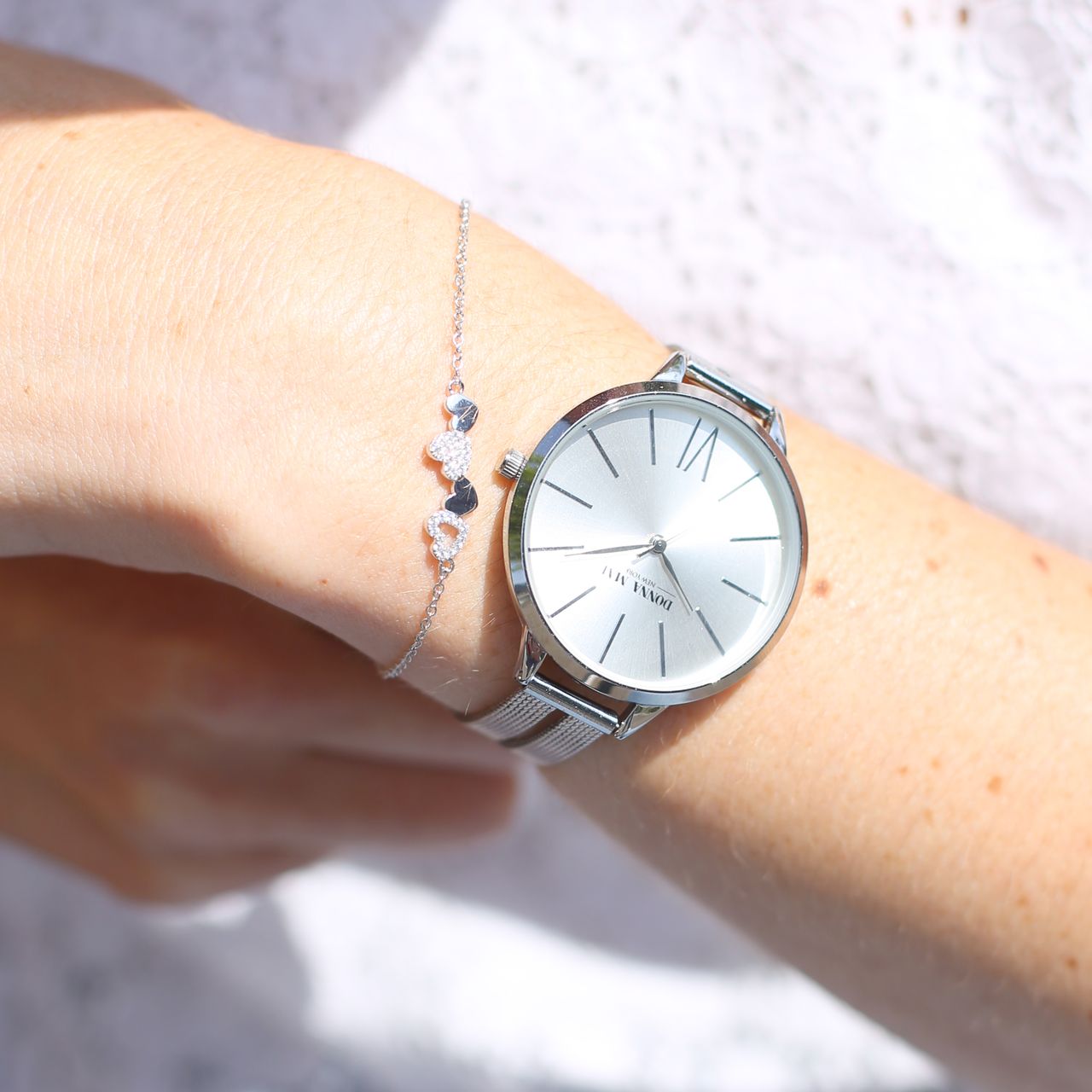 Armband aus 925er Silber, 4 Herzen, mit Zirkonia