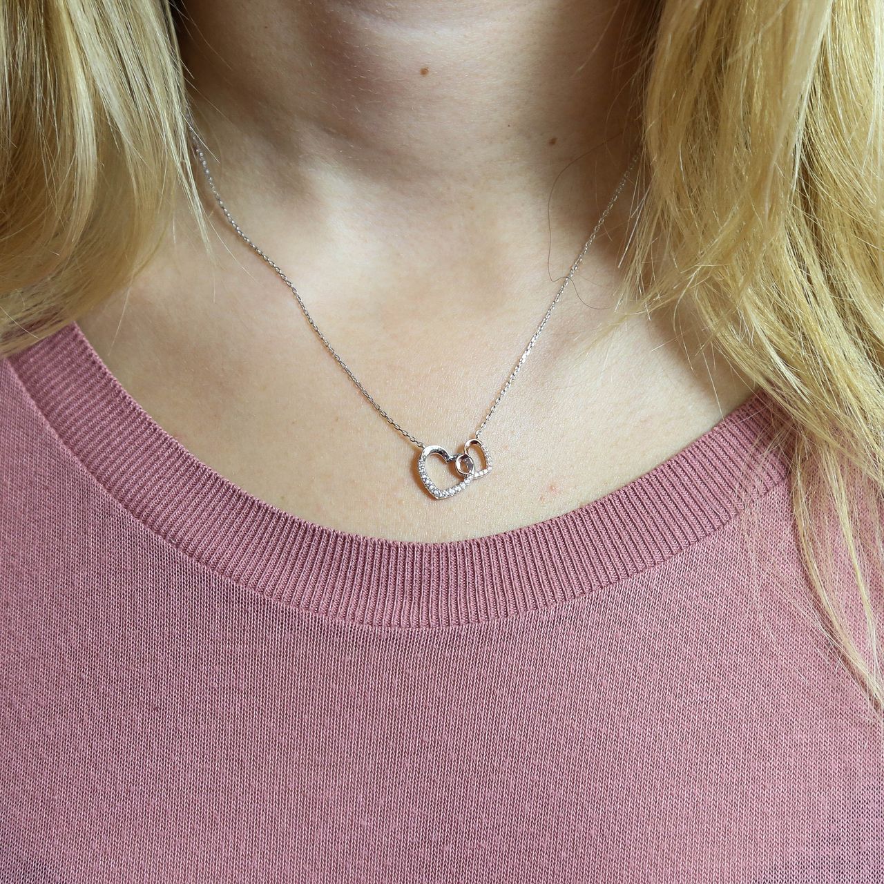 Halskette aus 925er Silber mit Anhänger Silber/Rosa Zirkonia