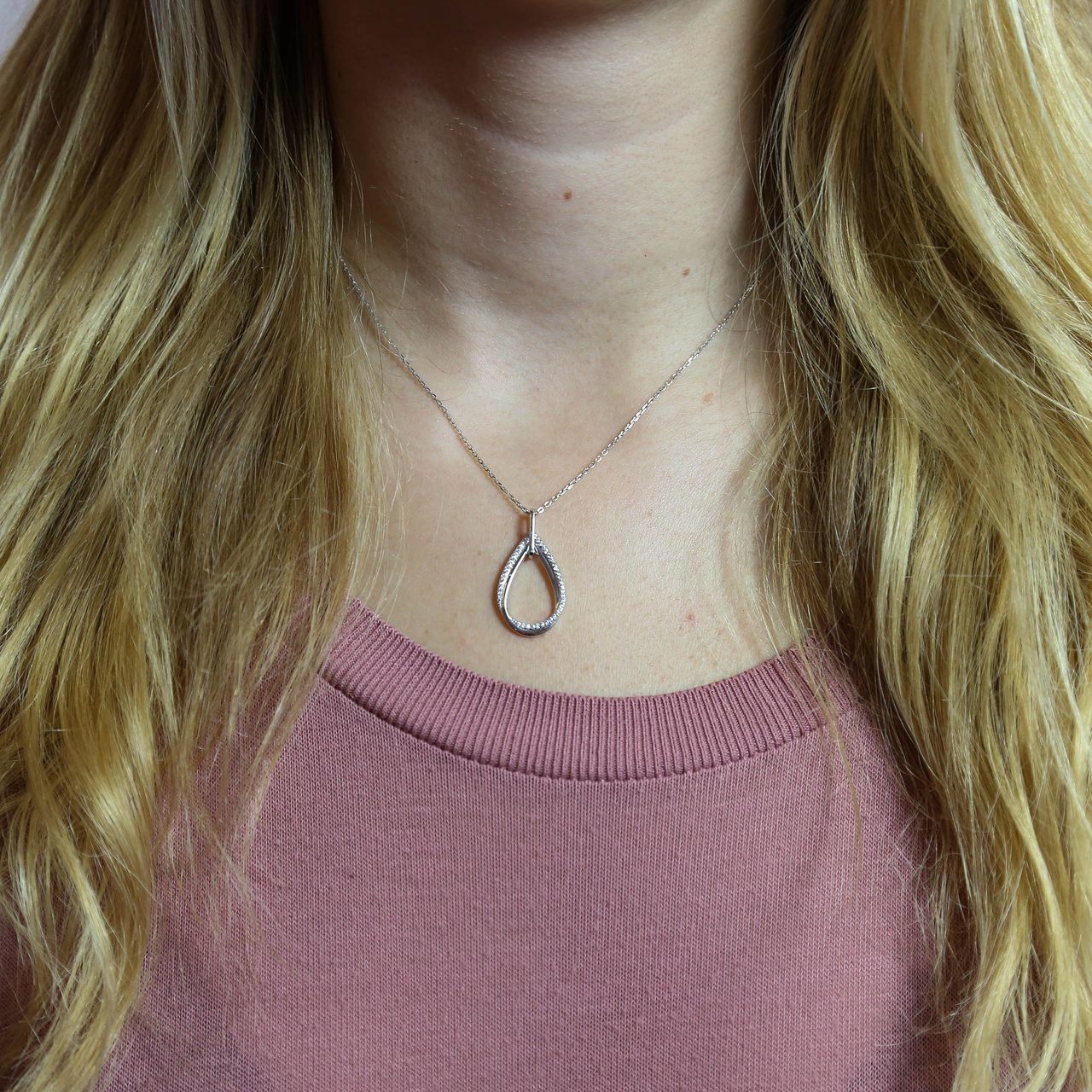 Zilveren ketting&hanger druppel zirkonia