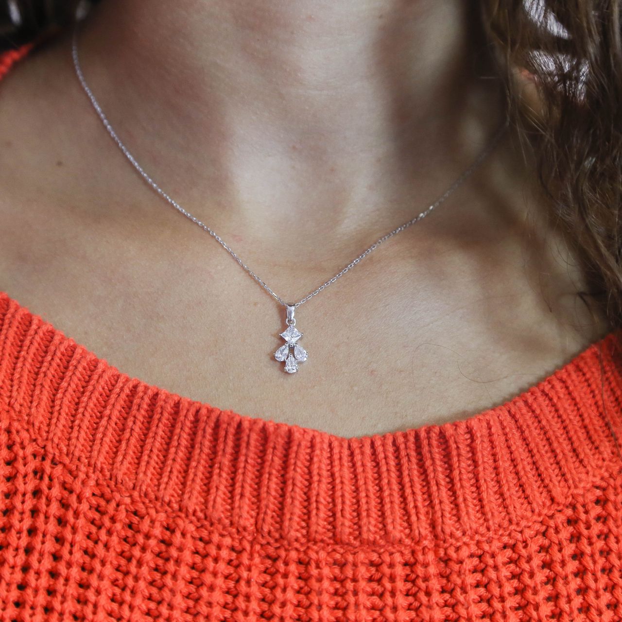 Zilveren ketting&hanger fantasie zirkonia
