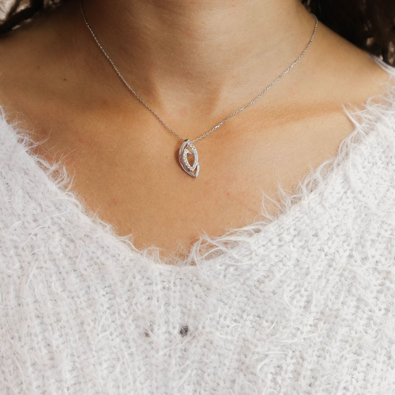 Zilveren ketting&hanger fantasie zirkonia