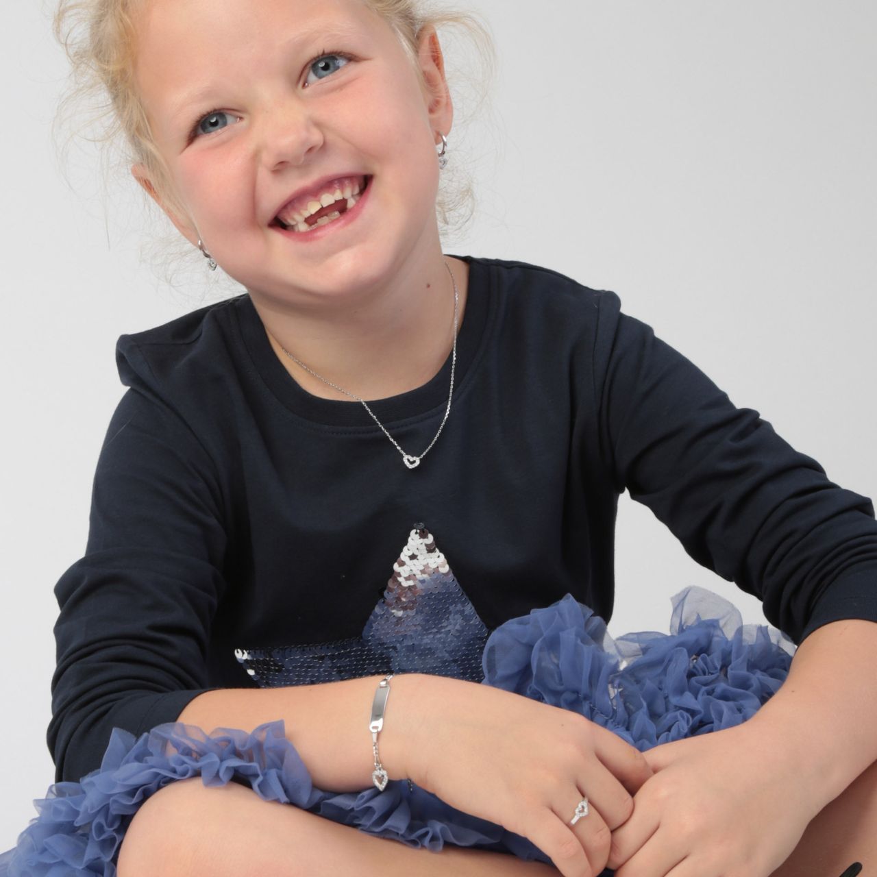 Zilveren kinder armband plaat hart zirkonia