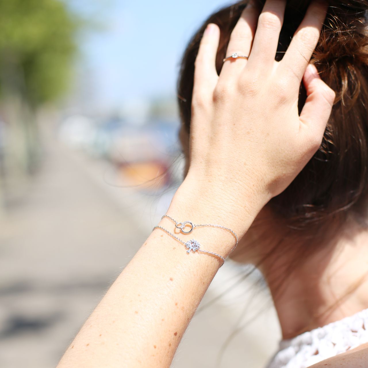 Armband mit 2 Ringen aus 925 Silber mit Zirkonia