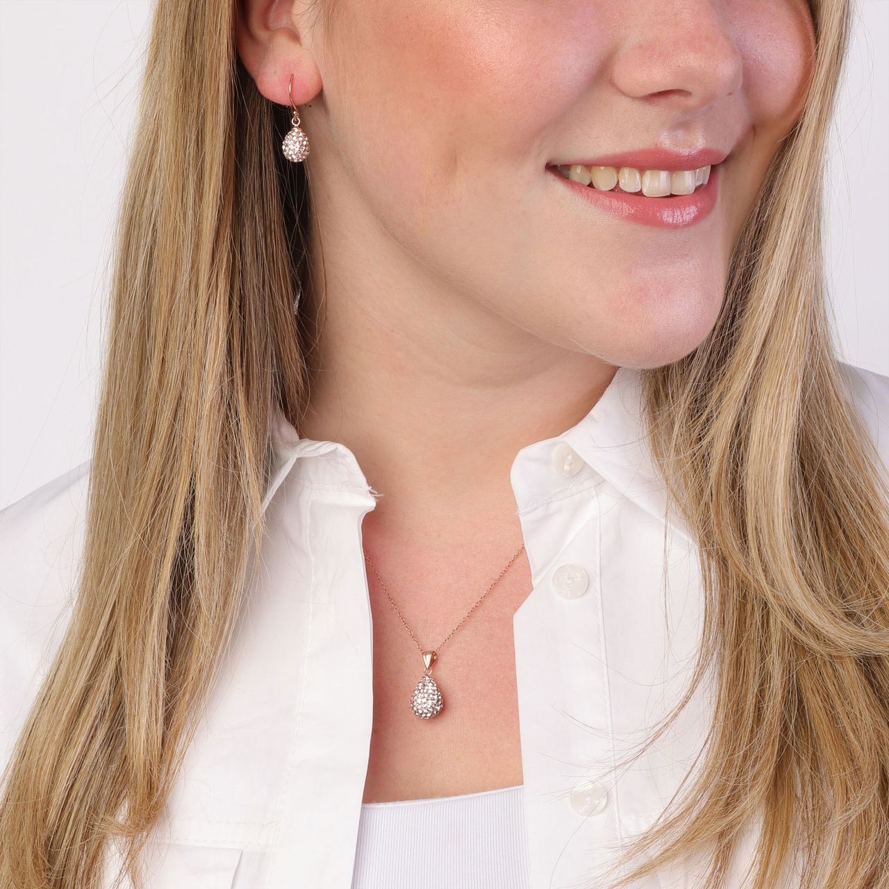 Zilveren set roseplated met kristal