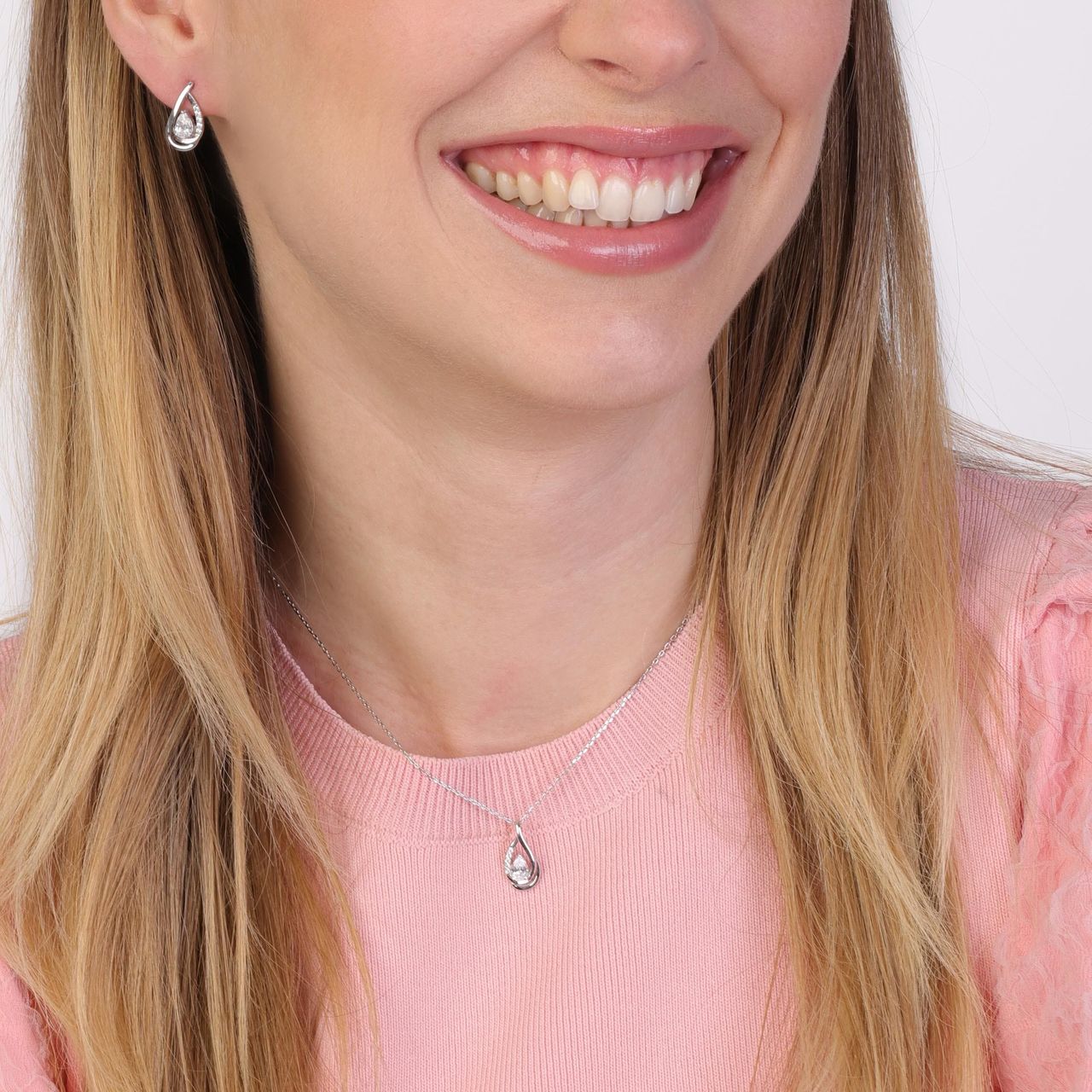Zilveren sieradenset met ketting en oorbellen met zirkonia voor dames