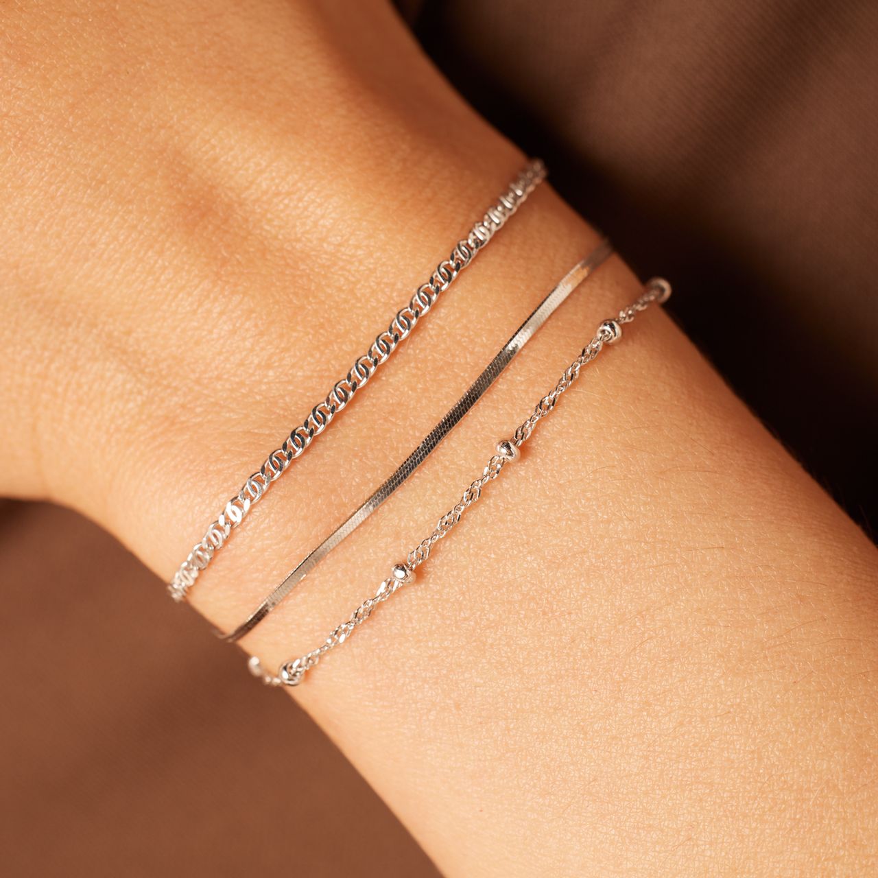 Gerecycleerd zilveren set met 3 armbanden