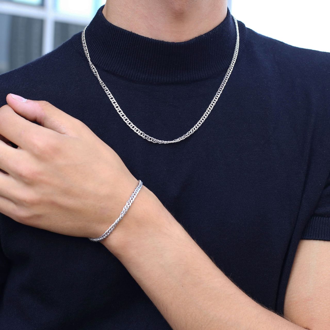 Gerecycled zilveren set ketting&armband gourmet