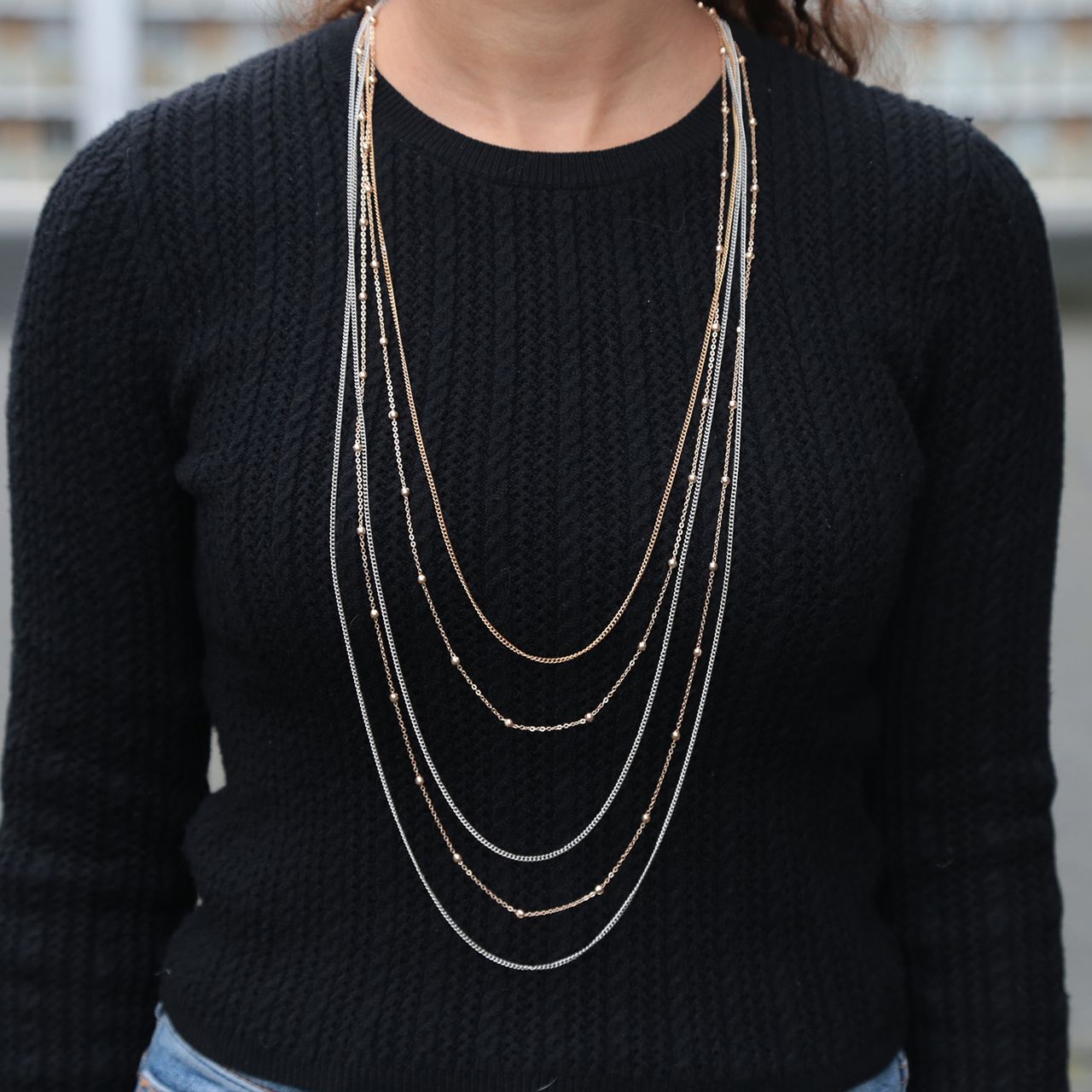 Zilverkleurige byoux ketting multi layer