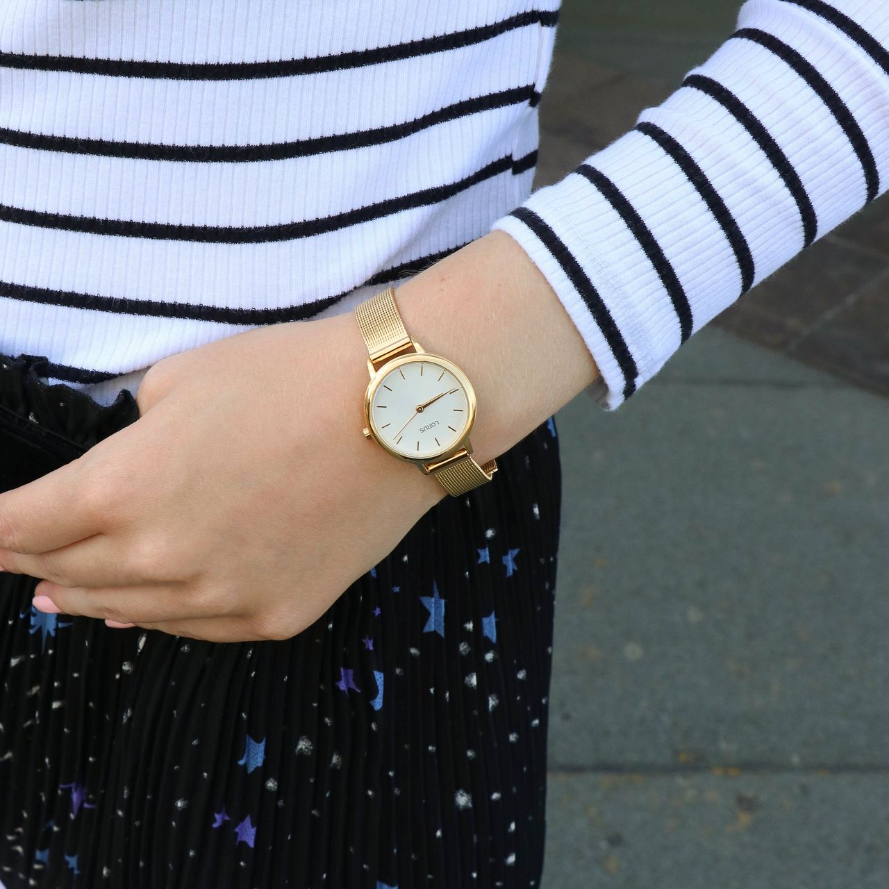 Lorus Goldfarbene Mesh-Armbanduhr für Damen RG250NX8