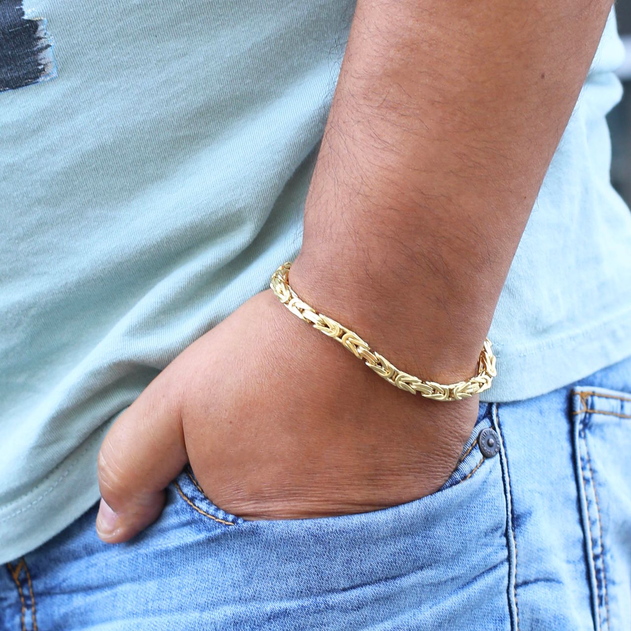 Goldplated herenarmband koningsschakel 21 cm