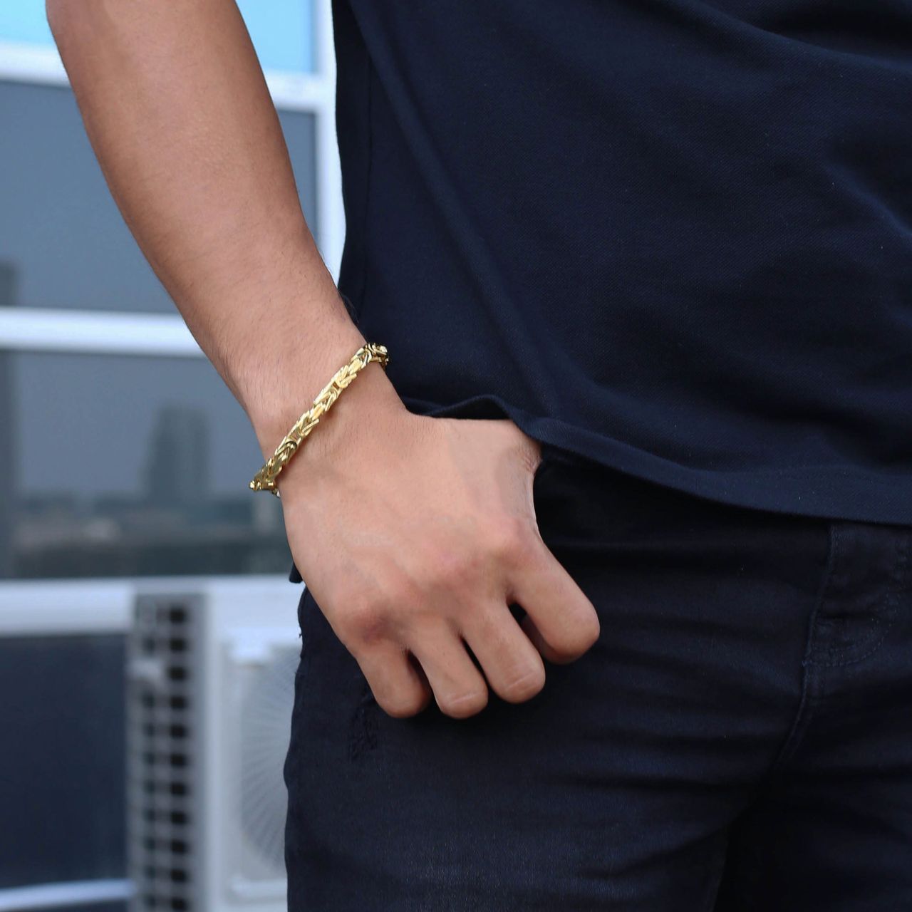 Goldplated herenarmband koningsschakel