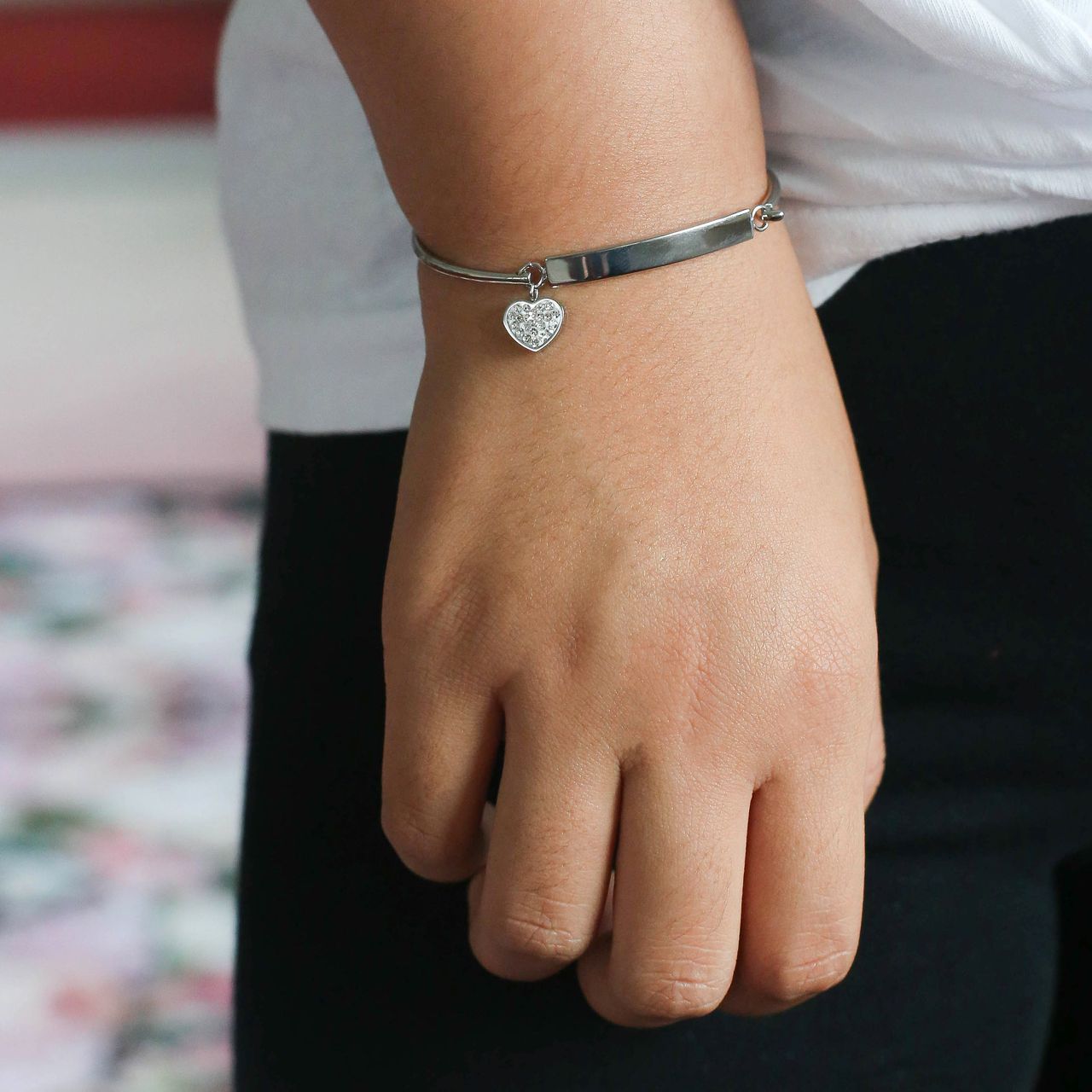 Gerecycleerd stalen kinderarmband wit kristal