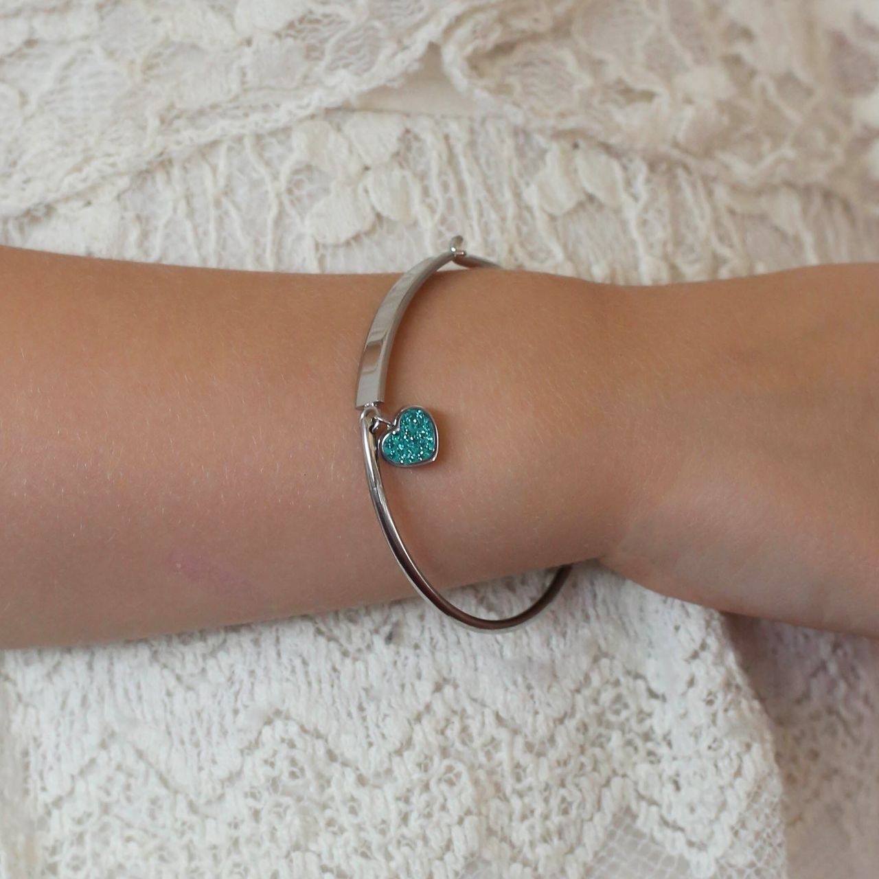 Gerecycled stalen kinderarmband blue zircon kristal