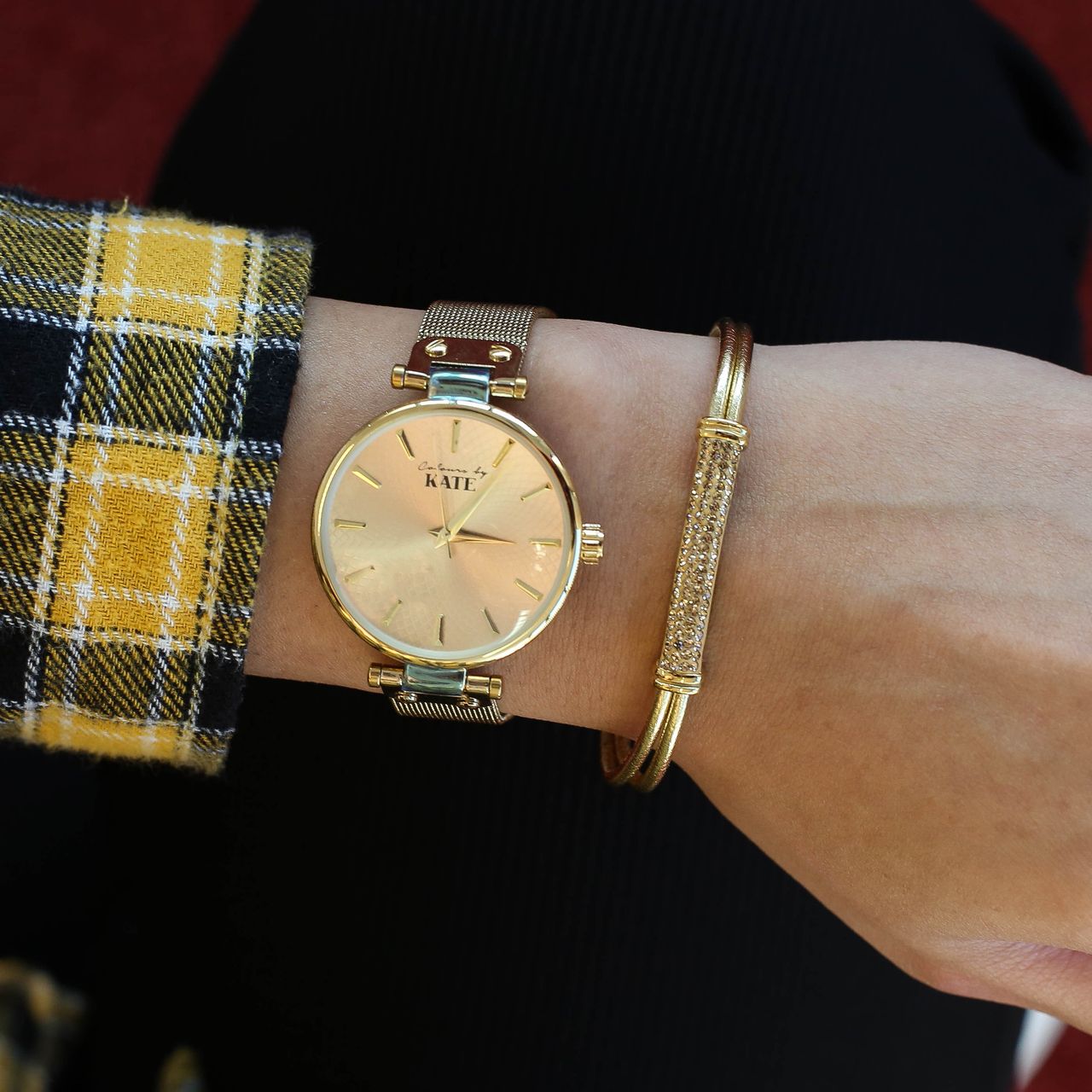 Gerecycleerd stalen set goudkleurig met light colorado kristal