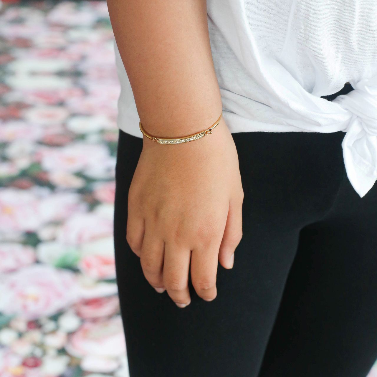 Stalen goldplated kinderarmband bangle met kristal