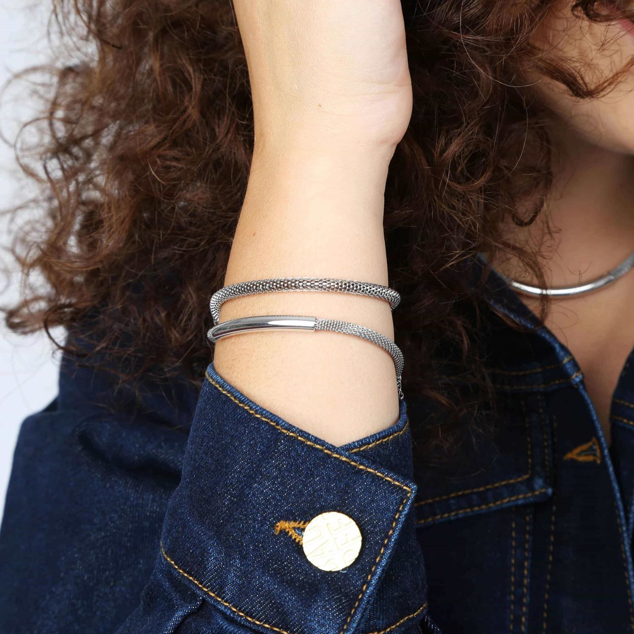 Gerecycled stainless steel armband mesh bar