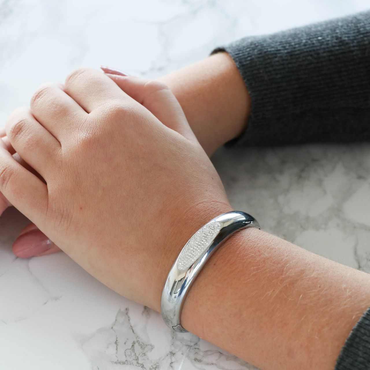 Gerecycleerd stainless steel armband bangle met kristal