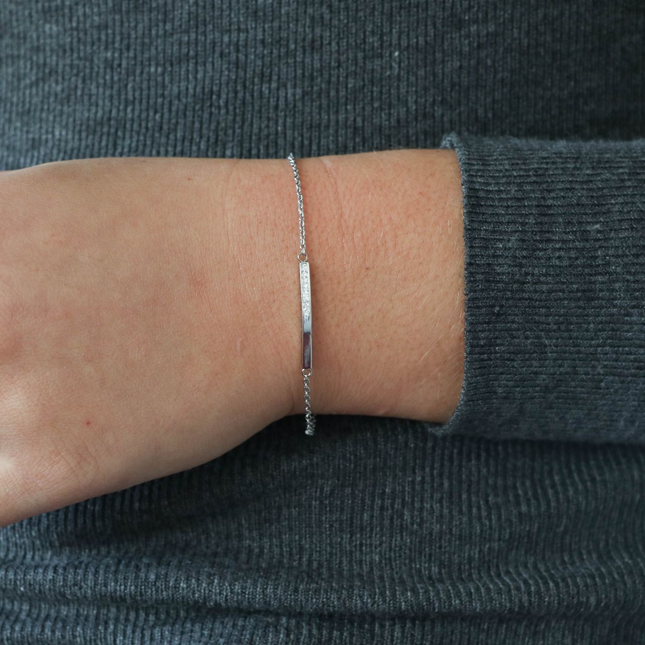 Gerecycled stainless steel armband bar met kristal