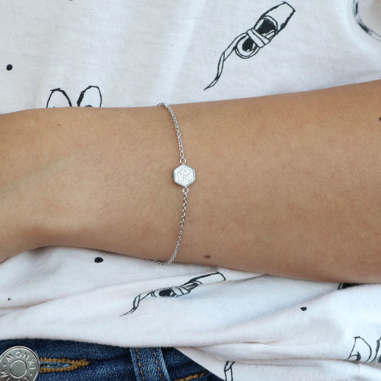 Stalen armband hexagon met kristal