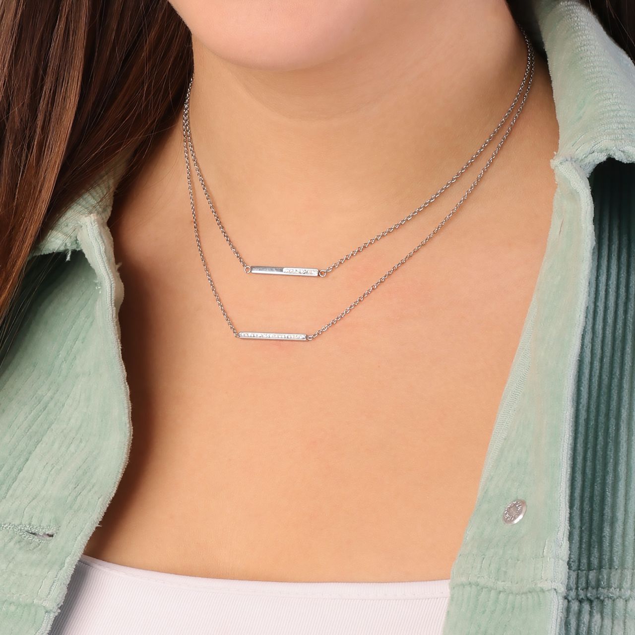 Gerecycleerd stainless steel ketting bar met kristal