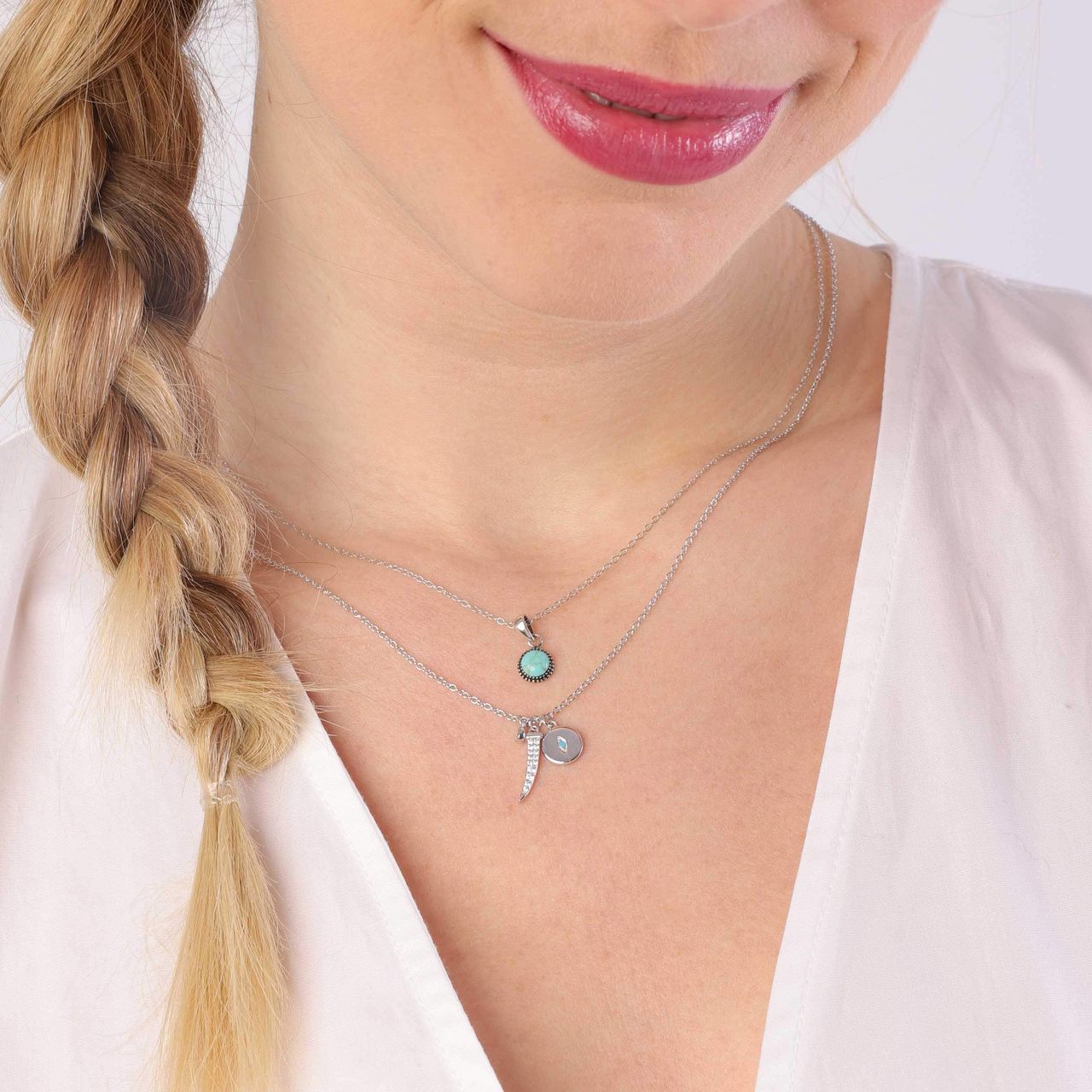 Zilveren goldplated ketting met hanger turquoise voor dames
