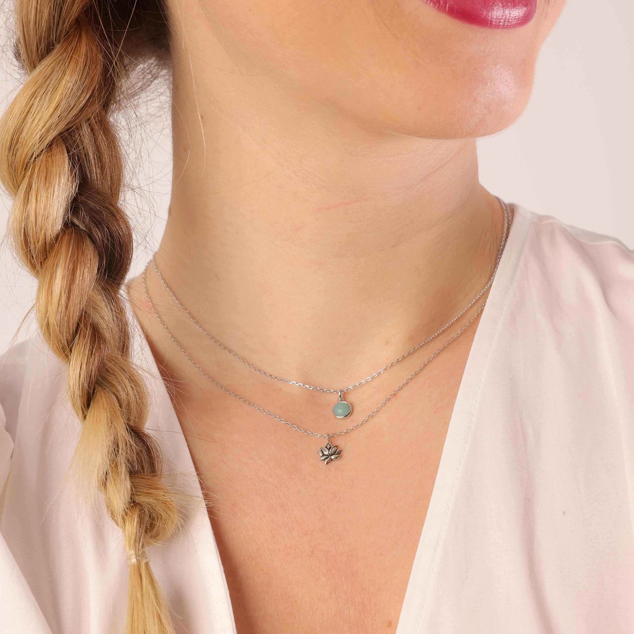 Zilveren ketting&hanger lotus