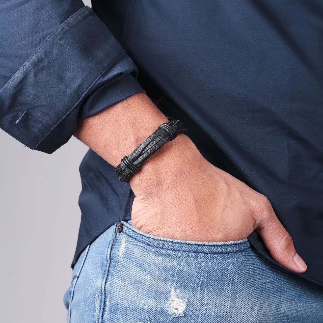 Byoux leren heren armbandenset zwart