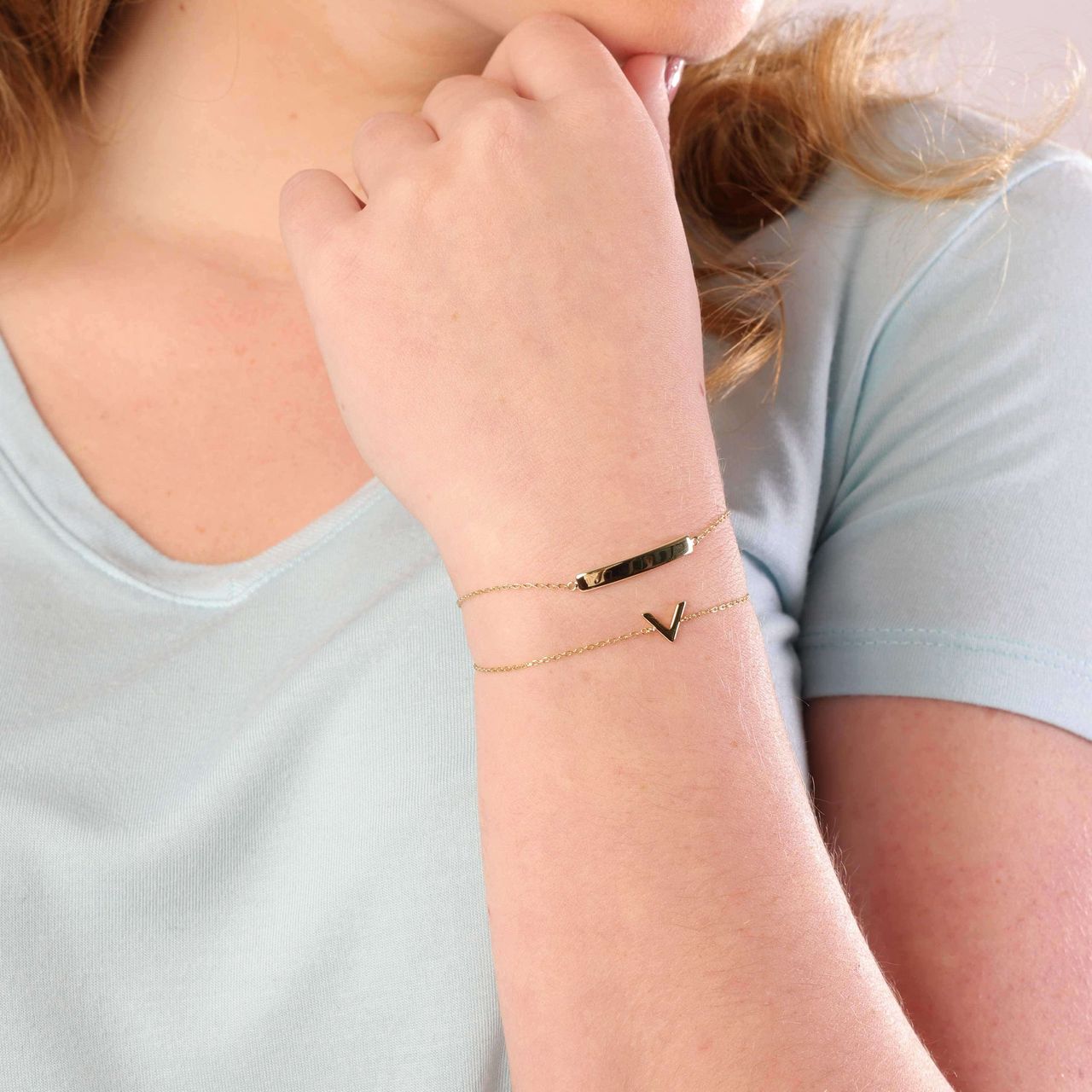 Zilveren goldplated armband bar